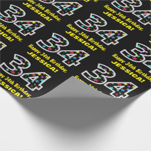 Papel De Regalo Feliz cumpleaños 34, divertido patrón de estrellas