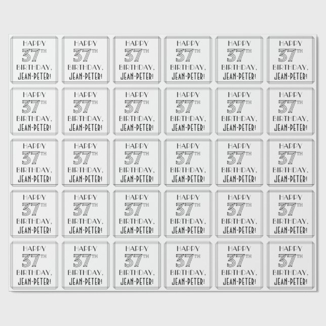 Papel De Regalo FELIZ CUMPLEAÑOS 37; Estilo Art Deco; Nombre perso (Superficie plana)