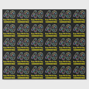 Papel De Regalo Feliz cumpleaños 40, divertido patrón de estrell