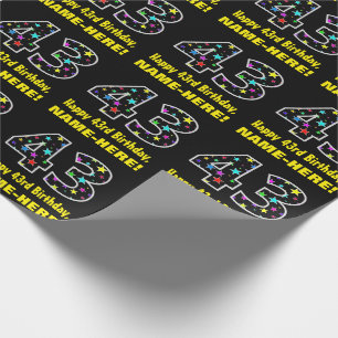 Papel De Regalo Feliz cumpleaños 43, divertido patrón de estrell