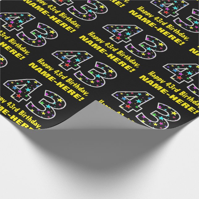 Papel De Regalo Feliz cumpleaños 43, divertido patrón de estrellas (Esquina)