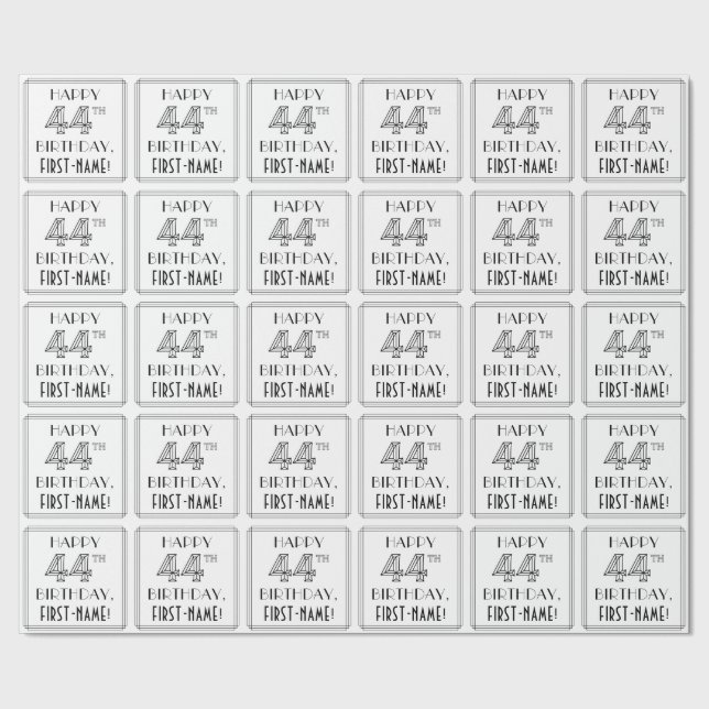 Papel De Regalo FELIZ CUMPLEAÑOS 44; Estilo Art Deco; Nombre perso (Costura)