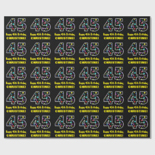 Papel De Regalo Feliz cumpleaños 45, divertido patrón de estrellas