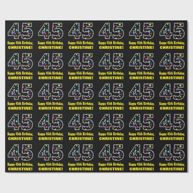Papel De Regalo Feliz cumpleaños 45, divertido patrón de estrellas (Superficie plana)