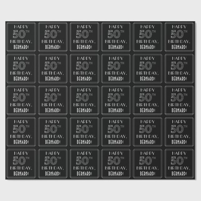 Papel De Regalo FELIZ CUMPLEAÑOS 50; estilo Art Deco con nombre pe (Superficie plana)