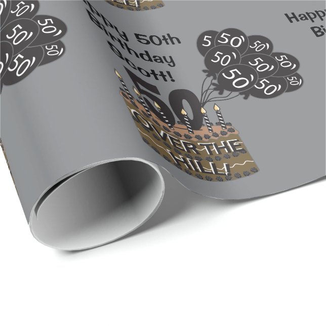 Papel De Regalo Feliz cumpleaños 50 personalizado (Esquina del rollo)