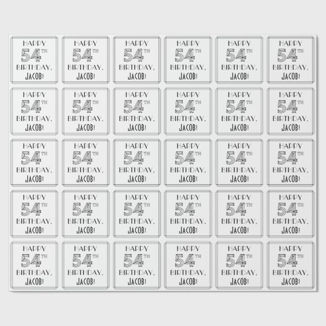 Papel De Regalo FELIZ CUMPLEAÑOS 54; Estilo Art Deco; Nombre perso (Superficie plana)