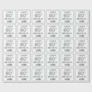 Papel De Regalo FELIZ CUMPLEAÑOS 60; Estilo Art Deco; Nombre perso