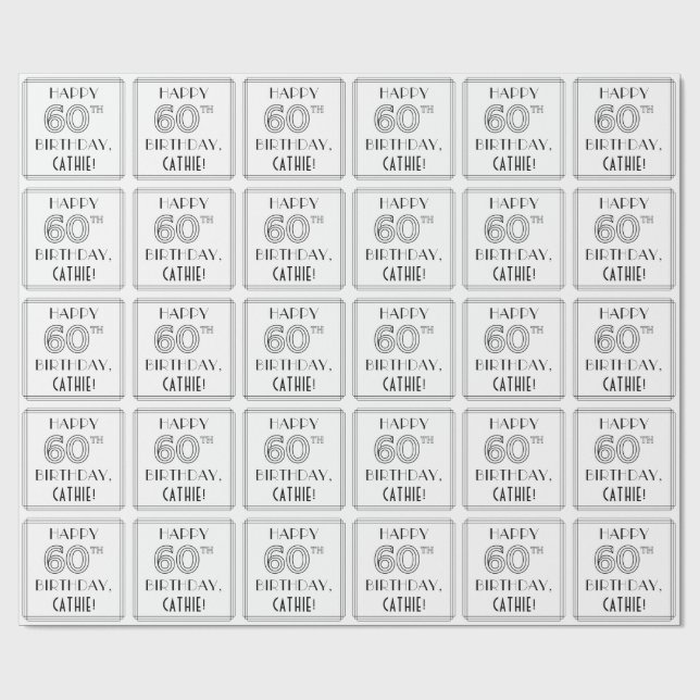 Papel De Regalo FELIZ CUMPLEAÑOS 60; Estilo Art Deco; Nombre perso (Superficie plana)