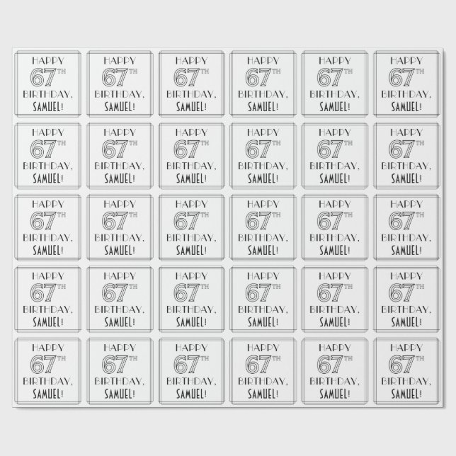 Papel De Regalo FELIZ CUMPLEAÑOS 67; Estilo Art Deco; Nombre perso (Superficie plana)