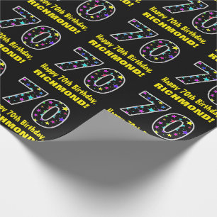 Papel De Regalo Feliz cumpleaños 70, divertido patrón de estrellas