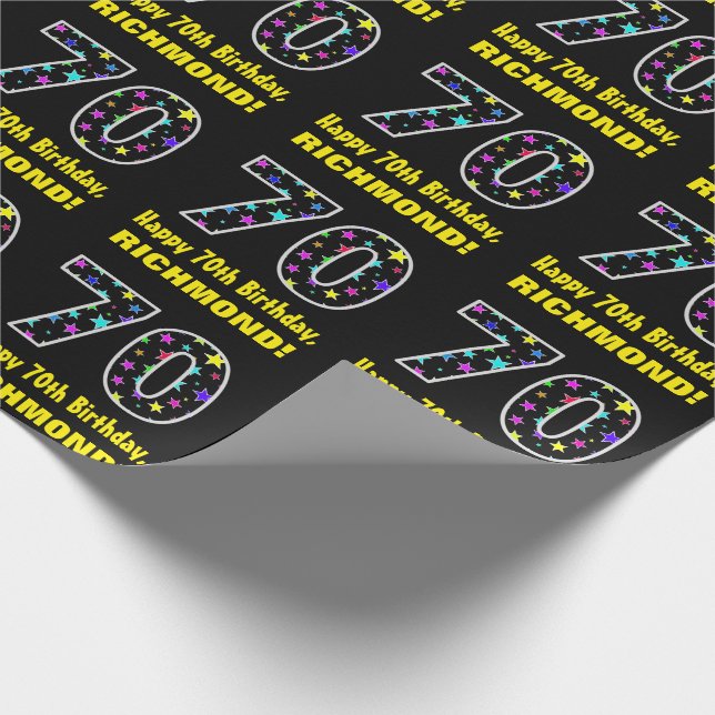 Papel De Regalo Feliz cumpleaños 70, divertido patrón de estrellas (Esquina)