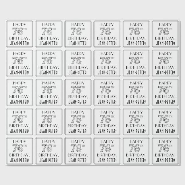 Papel De Regalo FELIZ CUMPLEAÑOS 76; Estilo Art Deco; Nombre perso (Costura)