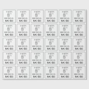 Papel De Regalo FELIZ CUMPLEAÑOS 8; Estilo Art Deco; Nombre person