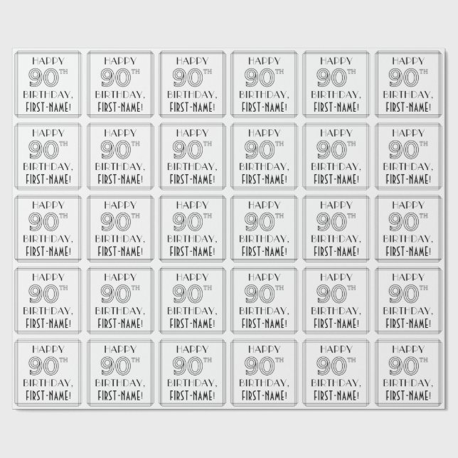 Papel De Regalo FELIZ CUMPLEAÑOS 90; Estilo Art Deco; Nombre perso (Superficie plana)