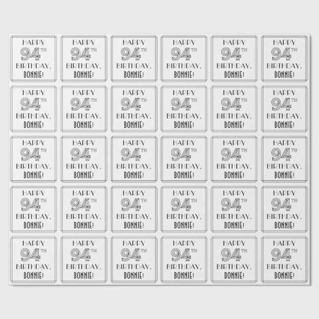 Papel De Regalo FELIZ CUMPLEAÑOS 94; Estilo Art Deco; Nombre perso (Superficie plana)