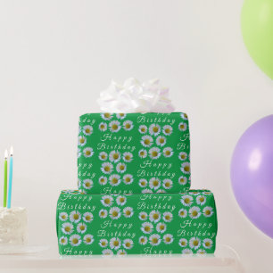 Papel De Regalo Feliz cumpleaños a Daisy Florets en Kelly Green