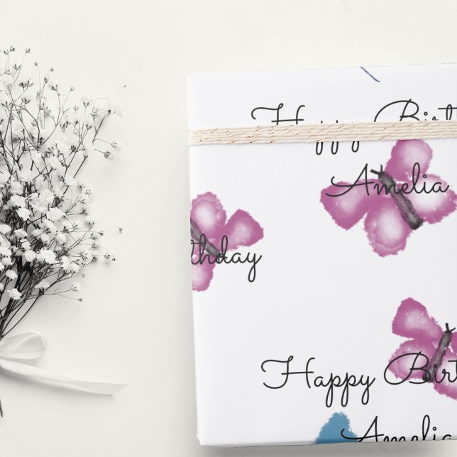 Papel De Regalo Feliz cumpleaños a la mariposa personalizada (Subido por el creador)