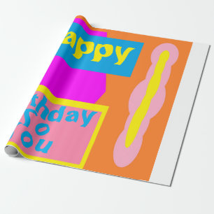 Papel De Regalo Feliz cumpleaños a tu diseño azul limón rosa