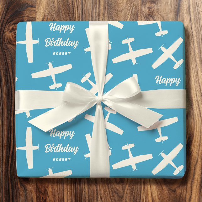 Papel De Regalo Feliz Cumpleaños Aeronaves Retro Nombre del Patrón (Subido por el creador)