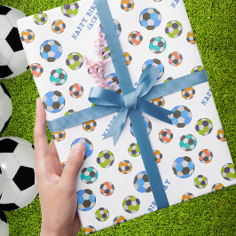Papel De Regalo Feliz cumpleaños agrega tu nombre Bolas de fútbol