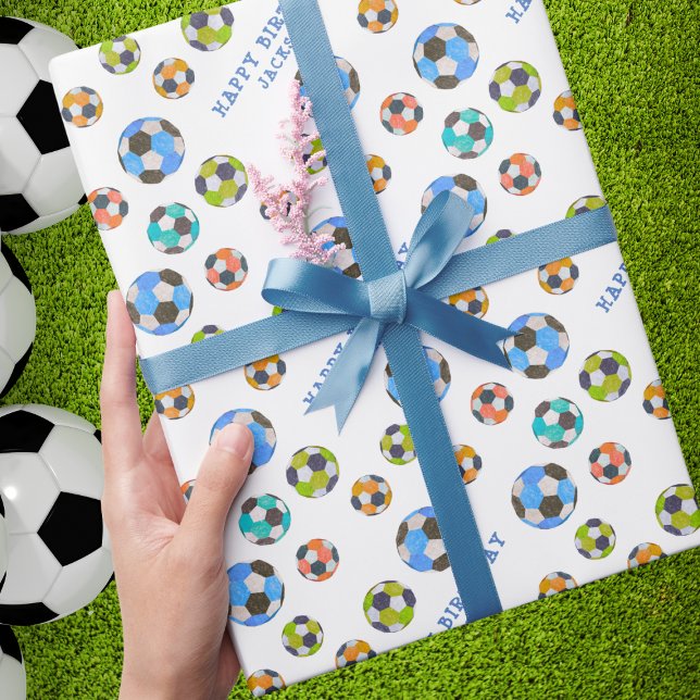Papel De Regalo Feliz cumpleaños agrega tu nombre Bolas de fútbol (Subido por el creador)