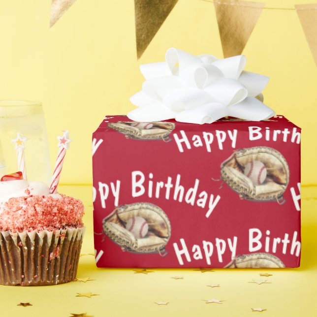 Papel De Regalo Feliz cumpleaños al béisbol en guante (Fiesta de cumpleaños )