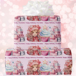 Papel De Regalo Feliz cumpleaños Añadir nombre de Chica Cute paste