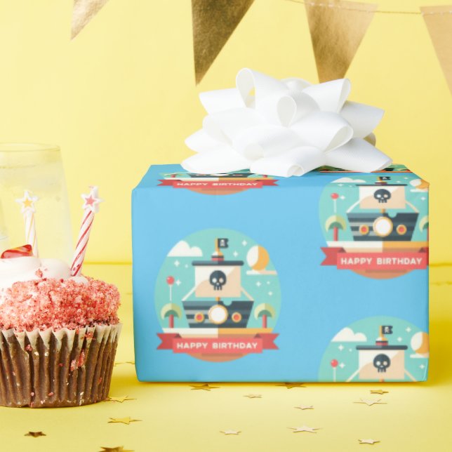 Papel De Regalo Feliz cumpleaños, aventura pirata (Fiesta de cumpleaños )