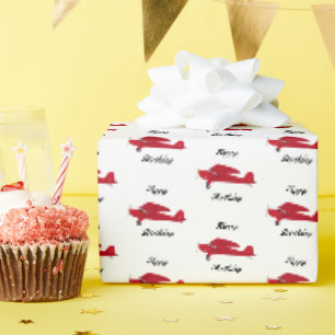 Papel de Regalo Feliz Cumpleaños Avión Rojo Vintag