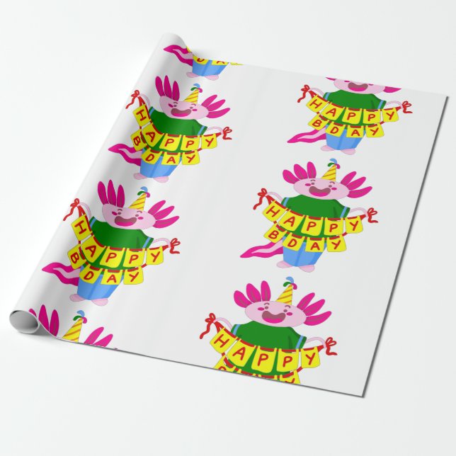 Papel De Regalo feliz cumpleaños Axolotl (Desenrollado)