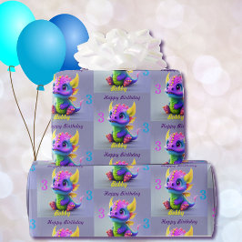 Papel De Regalo Feliz cumpleaños bebé dragón Añadir nombre y edad