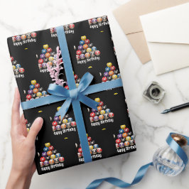 Papel De Regalo Feliz Cumpleaños Bolas De Billiard En Negro