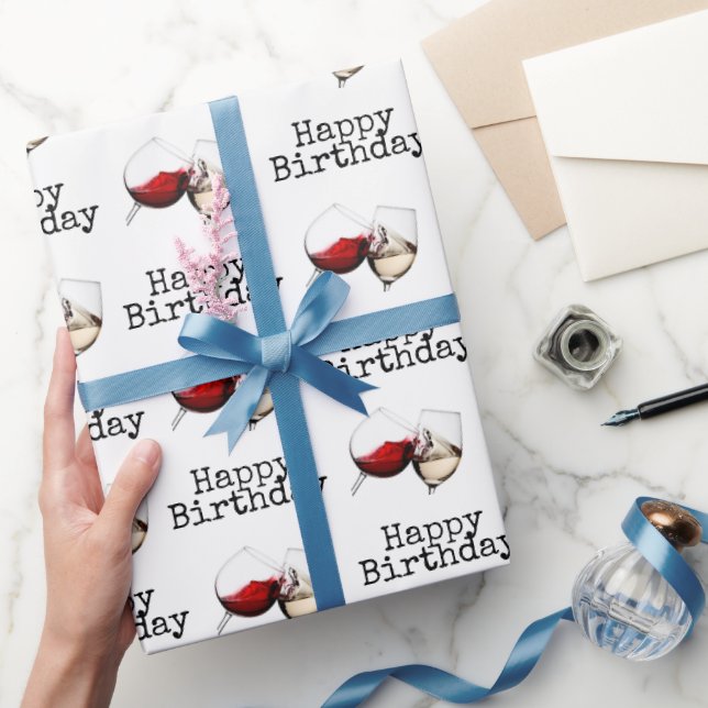 Papel De Regalo Feliz Cumpleaños Brindis De Vino En Blanco (Regalar)