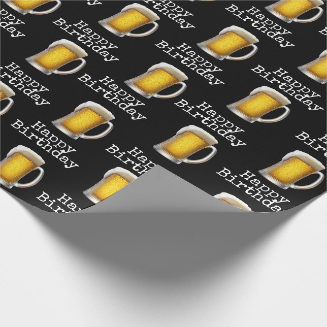 Papel De Regalo Feliz Cumpleaños Cerveza Mug On Black (Esquina)