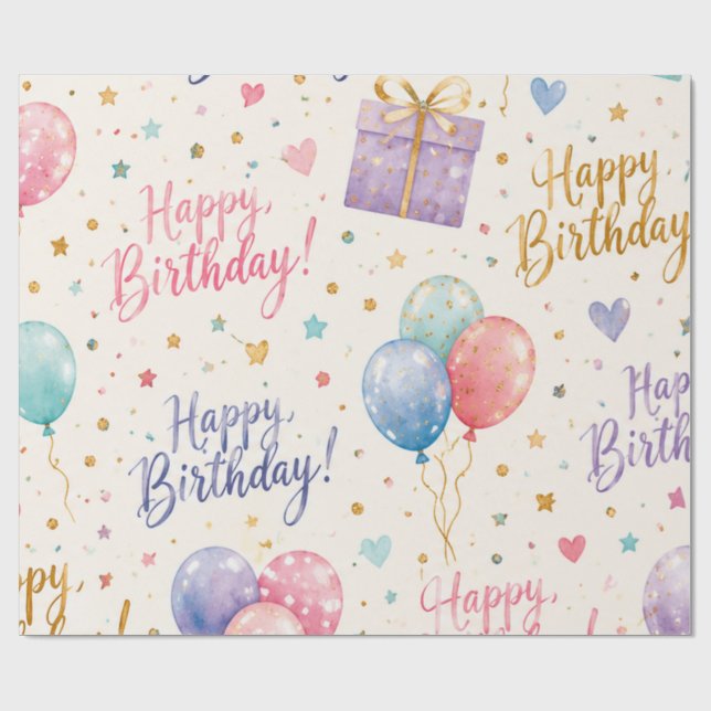 Papel de Regalo Feliz Cumpleaños – Colorido  (Superficie plana)