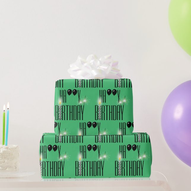 Papel De Regalo Feliz Cumpleaños con bengalas y globos (Regalos de fiesta)