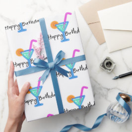 Papel De Regalo Feliz cumpleaños con cóctel Neon