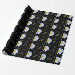 Papel De Regalo Feliz cumpleaños con flores blancas y negro