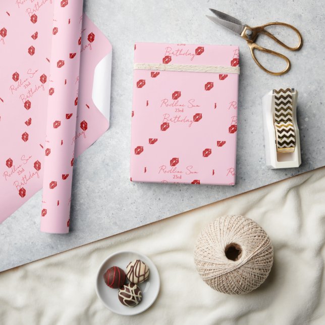 Papel De Regalo Feliz cumpleaños con labial rojo garabateado (Artesanía)
