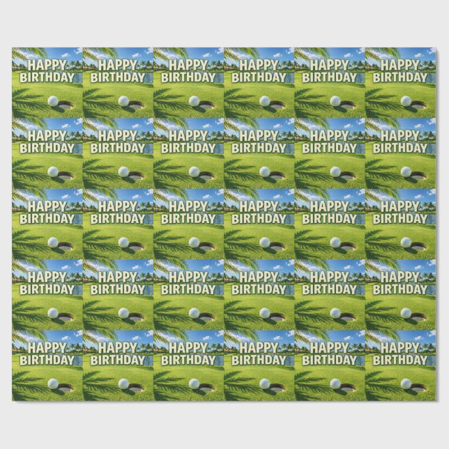 Papel De Regalo Feliz Cumpleaños con tema de Golf Florida  (Superficie plana)