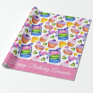 Papel De Regalo Feliz Cumpleaños Cupcake Dulce Personalizado de Ma