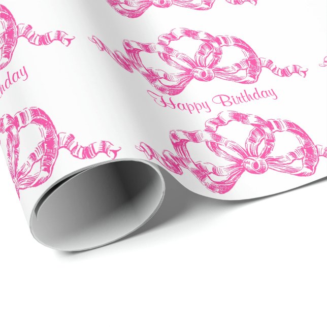 Papel De Regalo Feliz cumpleaños del arco francés rosado retro de (Esquina del rollo)