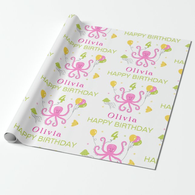 Papel De Regalo Feliz cumpleaños del pulpo (Desenrollado)