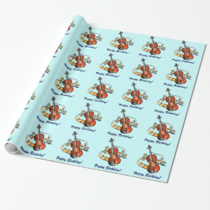 Papel De Regalo Feliz cumpleaños del violín con música y estrel