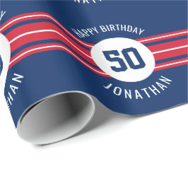 Papel De Regalo Feliz cumpleaños Deportes Jersey Stripes Nombre y 