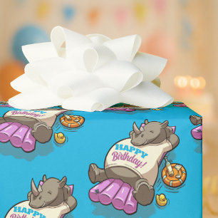 Papel De Regalo Feliz Cumpleaños divertido rinoceronte! Fiesta en