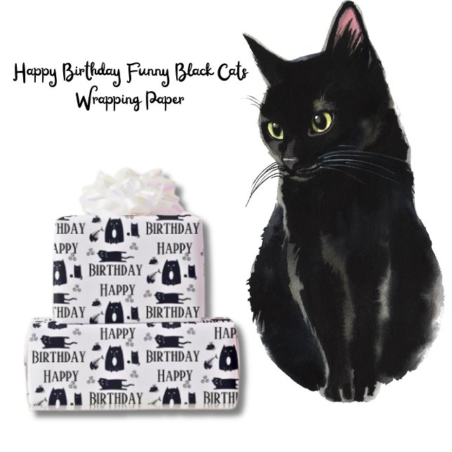 Papel De Regalo Feliz cumpleaños, divertidos y divertidos gatos ne (Happy Birthday Funny Black Cats Wrapping Paper)