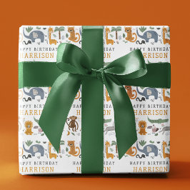 Papel De Regalo Feliz cumpleaños dos animales salvajes de Safari p