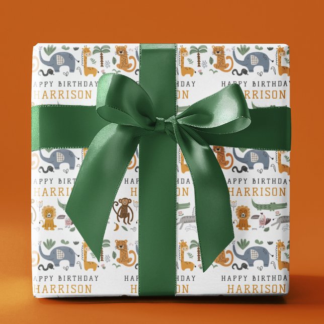 Papel De Regalo Feliz cumpleaños dos animales salvajes de Safari p (Subido por el creador)